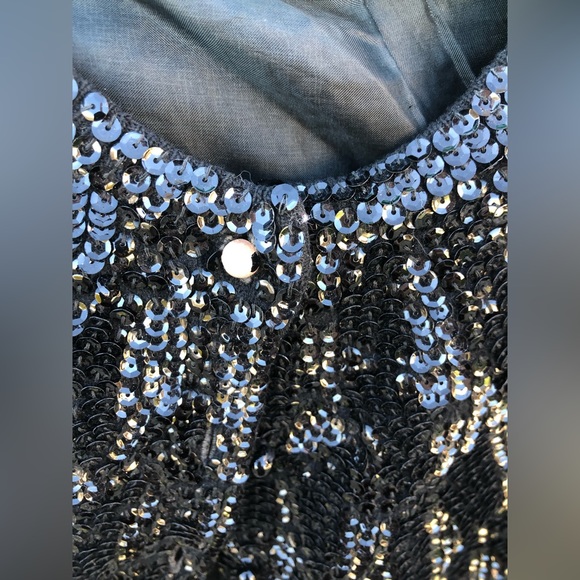 Vintage black sequin cardigan sweater with silky lining - Picture 4 of 12